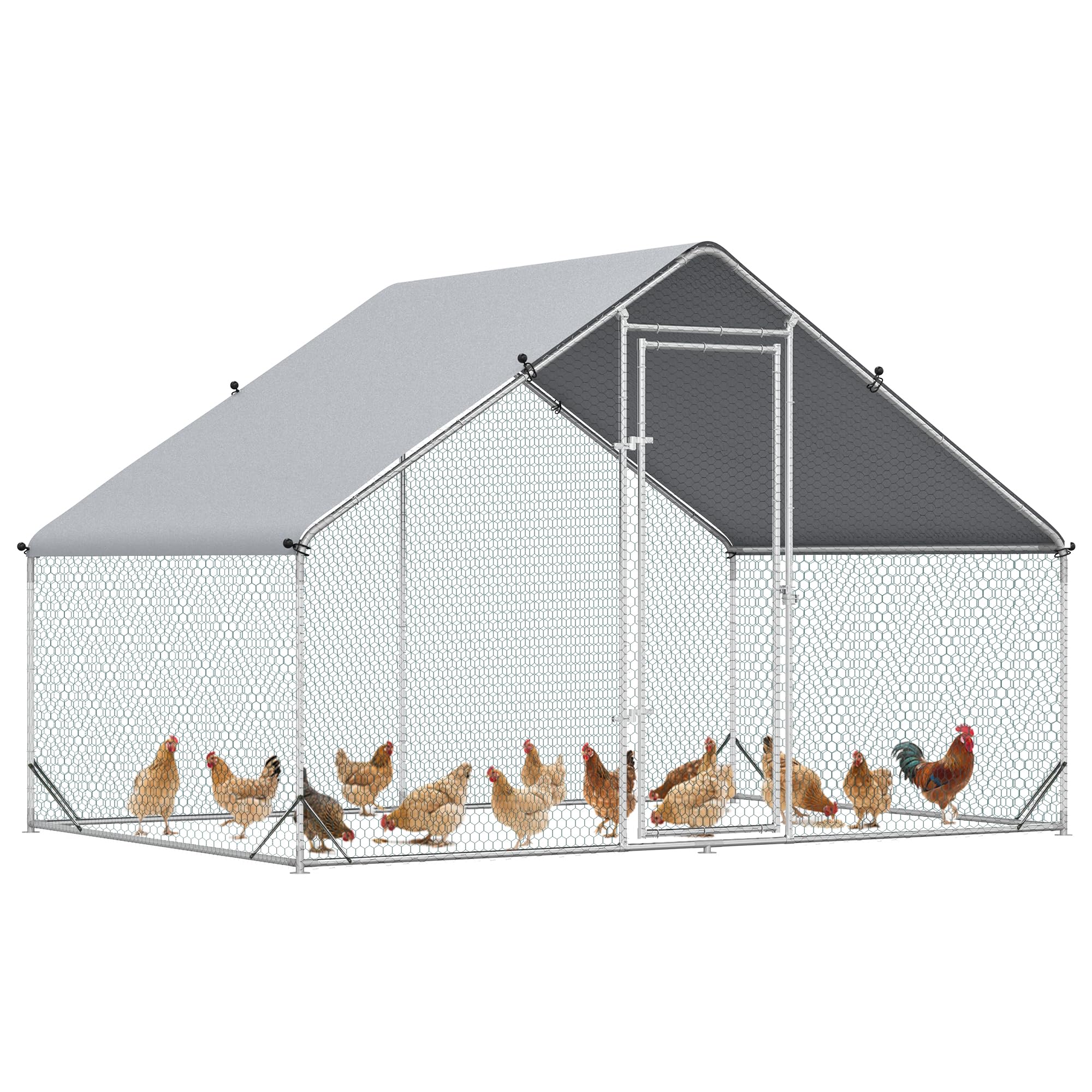 PawHut Metal Chicken Coop, Walk-in Large Chicken Run, Poultry Cage